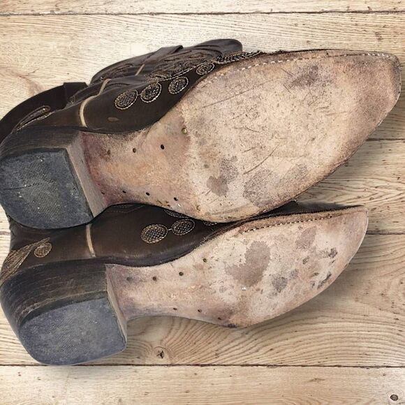 Republic Boot Co. Womens Sz 9.5 Oil Tanned Leather Brown Sparkles Embroidered - Picture 10 of 12